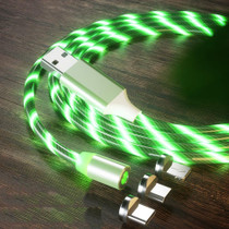 3 in 1 USB to 8 Pin + Type-C / USB-C + Micro USB Magnetic Absorption Colorful Streamer Charging Cable, Length: 1m(Green Light)