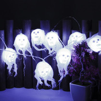 Halloween LED White Yarn Skull Ghost Festival Horror Atmosphere Decorative Lights, Style: 2.5m 10 Lights (White)