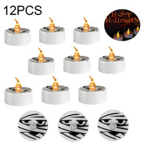 12 PCS Halloween Electronic LED Candle Light, Color: Warm White Flash(White -shell Ghost Face)