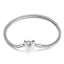 S925 Sterling Silver Heart Moonstone Bracelet Women Jewelry, Size:17cm