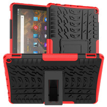 For Amazon Fire HD 10 2021 Tire Texture Shockproof TPU+PC Protective Case with Holder(Red)