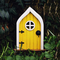 Courtyard Wooden Miniature Fairy Dwarf Door Tree Decoration(Window Door (Yellow))