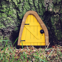 Courtyard Wooden Miniature Fairy Dwarf Door Tree Decoration(Oval Door (Yellow))