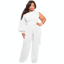 Women Plus Size Sweatpants Wide Leg Pants (Color:White Size:XXXXL)