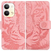 For OPPO Reno9 Pro Tiger Embossing Pattern Flip Leather Phone Case(Pink)