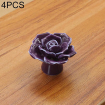 4 PCS 41mm Rose Shape Modern Literary Color Glazed Ceramic Cabinet Drawer Handle(Purple)