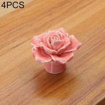 4 PCS 41mm Rose Shape Modern Literary Color Glazed Ceramic Cabinet Drawer Handle(Pink)