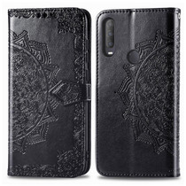 For  Alcatel 1S (2020) Embossed Mandala Pattern TPU + PU Horizontal Flip Leather Case with Holder & Three Card Slots & Wallet(Black)