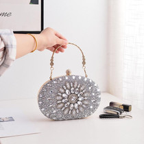 Oval Sunflower Diamond Evening Party Clutch Bag(Silver)