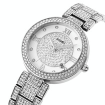 SKMEI 1739 Diamond Roman Numerals Round Dial Quartz Watch for Ladies(Silver)