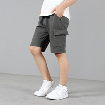 Boys Cotton Casual Overalls Shorts (Color:Iron Grey Size:160cm)