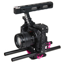 PULUZ Camera Cage Handle Stabilizer for Sony A7 & A7S & A7R, A7 II & A7R II & A7S II, A7R III & A7S III, A7R IV, A6000, A6500, A6300, Panasonic Lumix DMC-GH4(Rose Red)