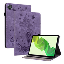 For Realme Pad 2 Butterfly Rose Embossed Leather Tablet Case(Purple)