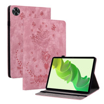 For Realme Pad 2 Butterfly Rose Embossed Leather Tablet Case(Pink)