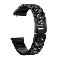 22mm Universal Three-beads Diamond Steel Watch Band(Black)