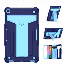 For Samsung Galaxy Tab A8.4 (2020) T307 T-shaped Bracket Contrast Color Shockproof PC + Silicone Flat Protective Case(Navy+Blue)