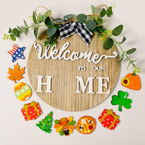 Stereoscopic DIY Home Wooden Round Welcome Door Sign Pendant Wreaths Wall Hanging Decor