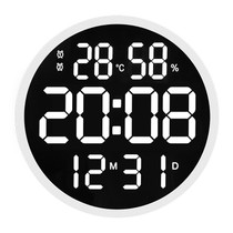 6620 12 Inch LED Simple Wall Clock Living Room Round Silent Digital Temperature And Humidity Electronic Clock(White Frame US Plug)