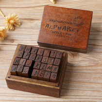 E13 28PCS/Set Vintage Wooden Alphabet and Number Diary Handbook DIY Stamps(Cursive Capital)