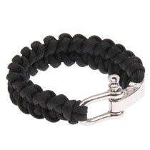 Multi-functional Nylon Braided Survival Bracelets with Adjustable Stainless Steel Shackle(Black)