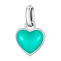 S925 Sterling Silver Heart Pendant DIY Bracelet Necklace Accessories(Green)