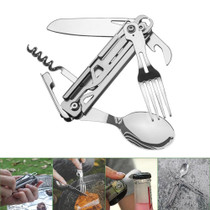 6-in-1 Folding Tableware (Fork/Knife/Spoon/Bottle Opener) for Camping and Survival(Silver)