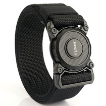 TUSHI 3.8cm Width Men Belts Army Style Quick Release Buckle Nylon Outdoor Man Casual Belt 125cm, Style: Overlock-Black