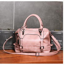 Ladies Casual Handbag Soft-faced Solid Color One-shoulder Diagonal Large Bag(Pink)