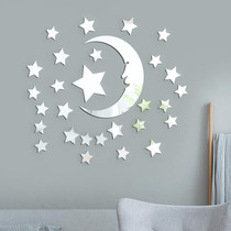 29pcs /Set Acrylic Stars And Moon Stereoscopic Mirror Wall Stickers Self-Adhesive Bedroom Background Wall Decoration(Silver)