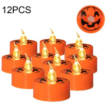 12 PCS Halloween Electronic LED Candle Light, Color: Yellow Light Flash(Orange Shell Ghost Face)