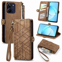 For Realme 10 4G Geometric Zipper Wallet Side Buckle Leather Phone Case(Brown)