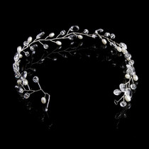 Fashion Leaves Bridal Hair Accessories Handmade Crystal Hair Jewelry Wedding Headband Headpiece for Women(Silver)