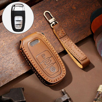 Hallmo Car Cowhide Leather Key Protective Cover Key Case for Audi A6L / A8L / A4 / A7 / A5 B Style(Brown)