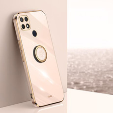For OPPO A15 XINLI Straight 6D Plating Gold Edge TPU Shockproof Case with Ring Holder(Pink)