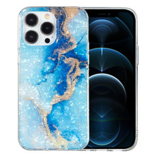 For iPhone 12 Pro Max IMD Shell Pattern TPU Phone Case(Blue Gold Marble)