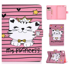 For iPad Mini 2019 & 4 & 3 & 2 & 1 Colored Drawing Pattern Horizontal Flip PU Leather Case with Holder & Card Slot & Sleep / Wake-up Function(Crown Cat)