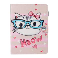 For iPad Pro 11 (2020) Colored Drawing Pattern Horizontal Flip PU Leather Tablet Case with Holder & Card Slot & Sleep / Wake-up Function(Glasses Cat)