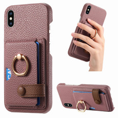 For iPhone X / XS Litchi Leather Oil Edge Ring Card Back Phone Case(Jujube Apricot)