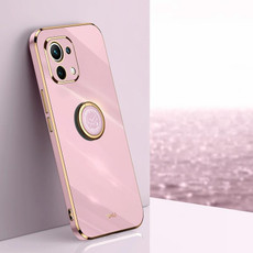 For Xiaomi Mi 11 XINLI Straight 6D Plating Gold Edge TPU Shockproof Case with Ring Holder(Cherry Purple)