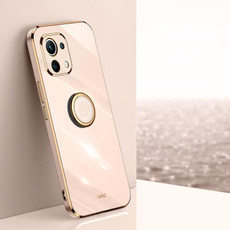 For Xiaomi Mi 11 Lite XINLI Straight 6D Plating Gold Edge TPU Shockproof Case with Ring Holder(Pink) For Xiaomi Mi 11 Lite XINLI Straight 6D Plating Gold Edge TPU Shockproof Case with Ring Holder(Pink)