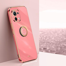 For Xiaomi Mi 11 Lite XINLI Straight 6D Plating Gold Edge TPU Shockproof Case with Ring Holder(Hawthorn Red) For Xiaomi Mi 11 Lite XINLI Straight 6D Plating Gold Edge TPU Shockproof Case with Ring Holder(Hawthorn Red)