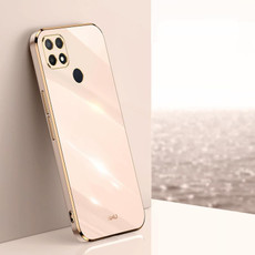 For OPPO A15 XINLI Straight 6D Plating Gold Edge TPU Shockproof Case(Pink)