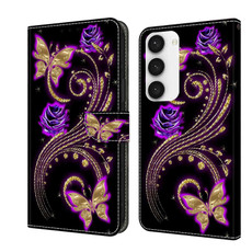 For Samsung Galaxy S23 Crystal 3D Shockproof Protective Leather Phone Case(Purple Flower Butterfly)