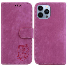 For iPhone 14 Pro Max Little Tiger Embossed Leather Phone Case(Rose Red)