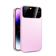 For iPhone 8 Plus/7 Plus Large Glass Window PC Phone Case with Integrated Lens Film(Pink)
