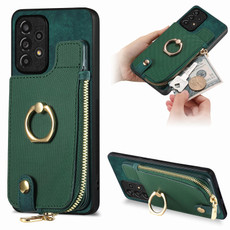 For Samsung Galaxy A53 5G Cross Leather Ring Vertical Zipper Wallet Back Phone Case(Green)