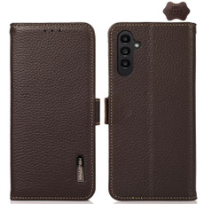 For Samsung Galaxy M34 5G KHAZNEH Side-Magnetic Litchi Genuine Leather RFID Phone Case(Brown)