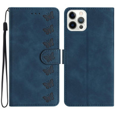 For iPhone 14 Pro Seven Butterflies Embossed Leather Phone Case(Blue)