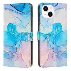 For iPhone 15 Plus Painted Marble Pattern Leather Phone Case(Pink Green)