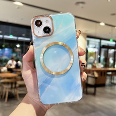 For iPhone 11 Gilt Marble Magsafe Phone Case (Blue)